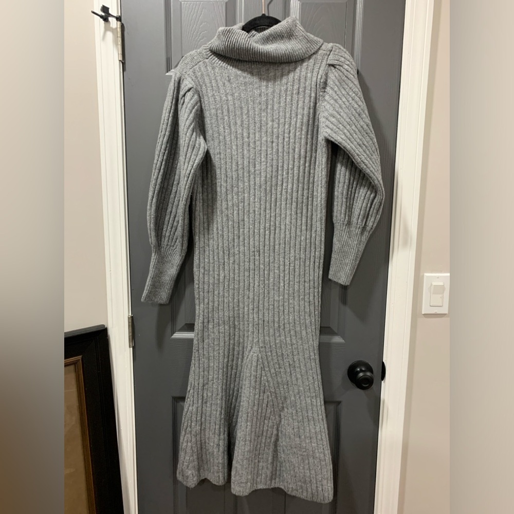 High Neck Solid Ruffle Fishtail Knitted Maxi Dress - image 6